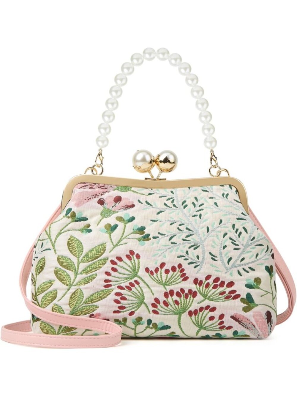 Vintage Embroidered Floral Handbag | Retro Pearl Chain Crossbody Clutch Purse